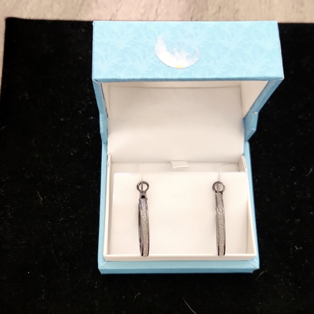 NWOT Grey Lever Back Hoop Earrings with Grey CZ Chips